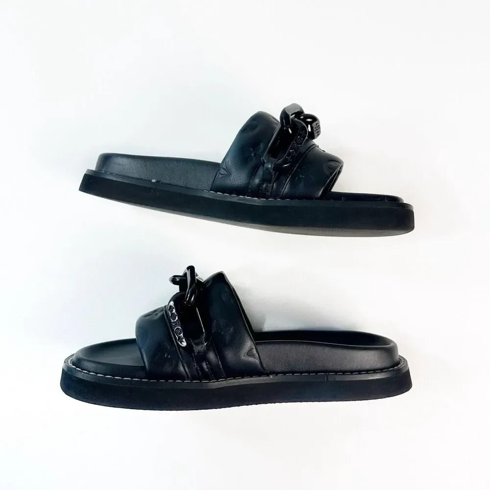LOUIS VUITTON Sunset Flat Comfort Mule Slide Sandal Size 39 Black Monogram